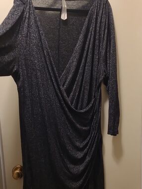 Addition Elle Charcoal Draped V-Neck Long Sleeve Sweater Dress